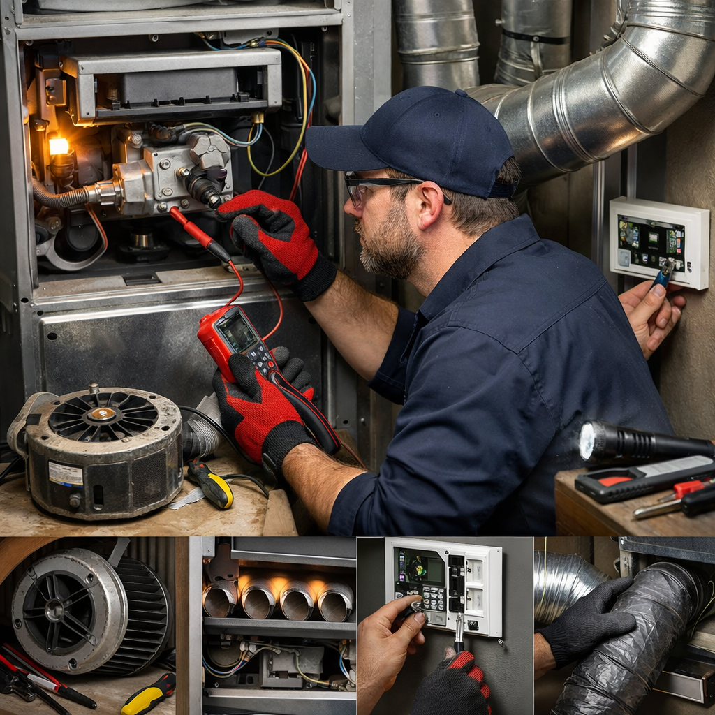 Heater repair technician performing furnace repair services