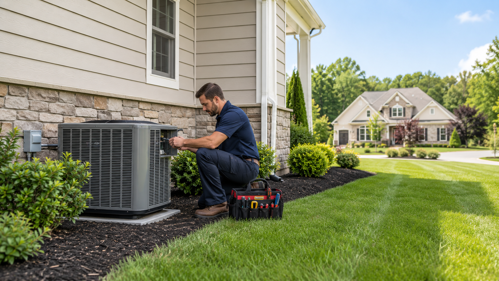 Repair technician performing AC repair in Leesburg VA